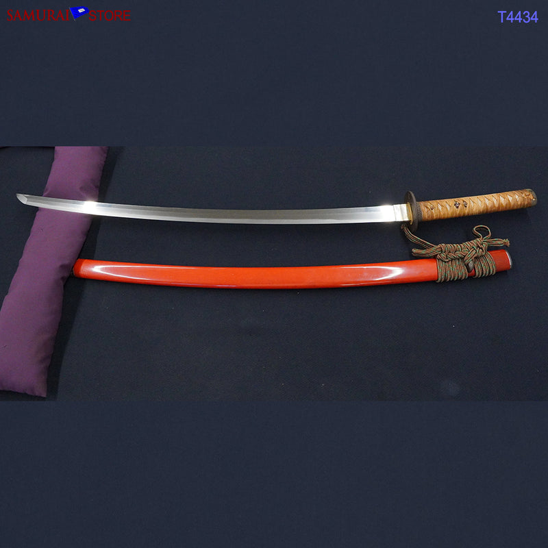 T4434 Katana Sword YOSHIMICHI w/ Red Ornate Mountings - Antique