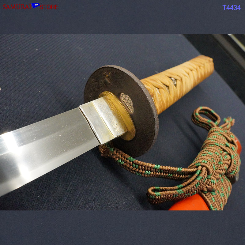 T4434 Katana Sword YOSHIMICHI w/ Red Ornate Mountings - Antique