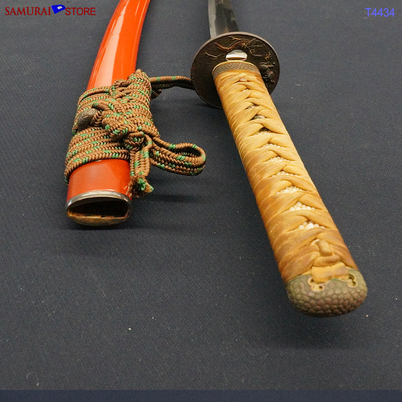 T4434 Katana Sword YOSHIMICHI w/ Red Ornate Mountings - Antique