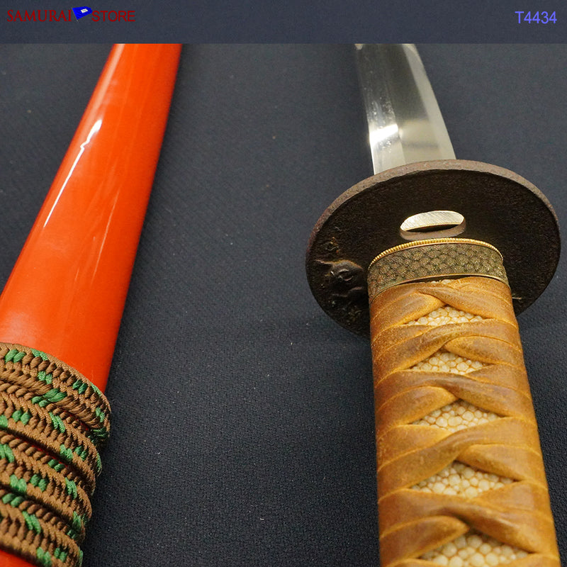 T4434 Katana Sword YOSHIMICHI w/ Red Ornate Mountings - Antique