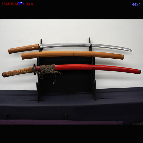 T4434 Katana Sword YOSHIMICHI w/ Red Ornate Mountings - Antique