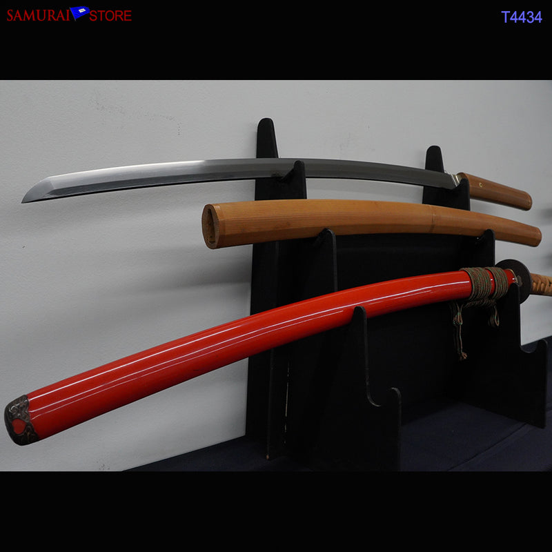 T4434 Katana Sword YOSHIMICHI w/ Red Ornate Mountings - Antique