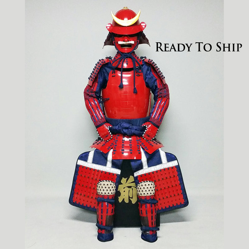 (Ready-To-Ship) L049 RED Okegawa Suit of Armor w/Darkblue lacing - SAMURAI STORE