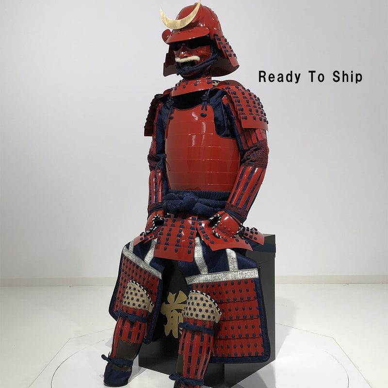 (Ready-To-Ship) L049 RED Okegawa Suit of Armor w/Darkblue lacing - SAMURAI STORE